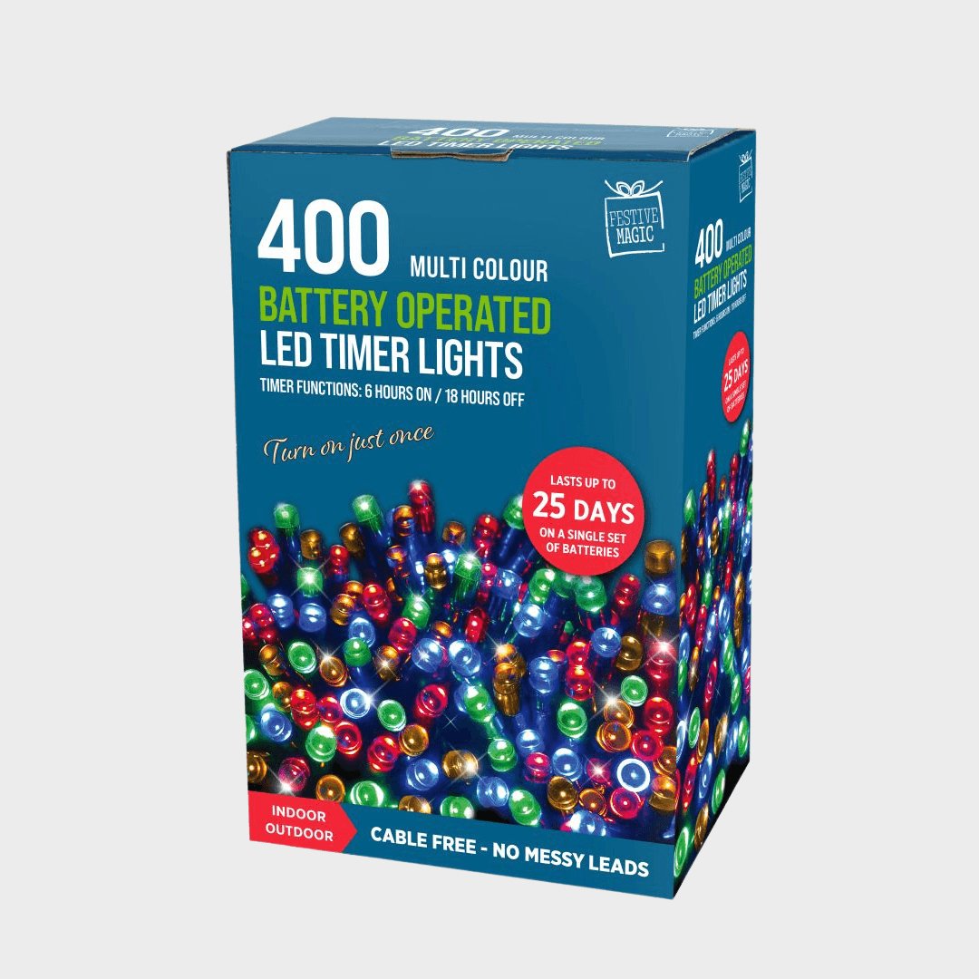 400 LED Battery Operated Timer Lights - Multi Coloured from You Know Who's