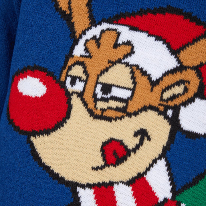 Boys Snowball Reindeer Christmas Jumper Blue from You Know Who's