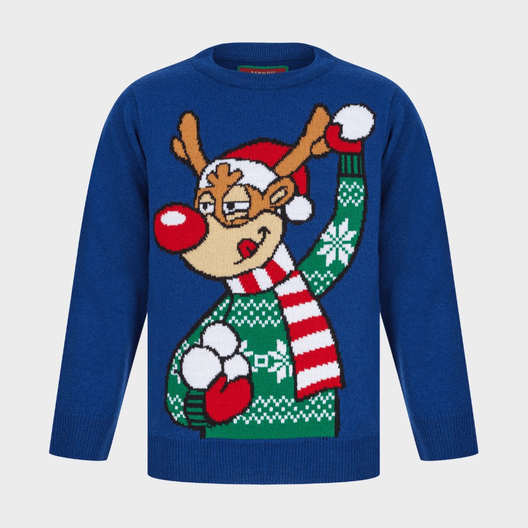 Boys Snowball Reindeer Christmas Jumper Blue from You Know Who's