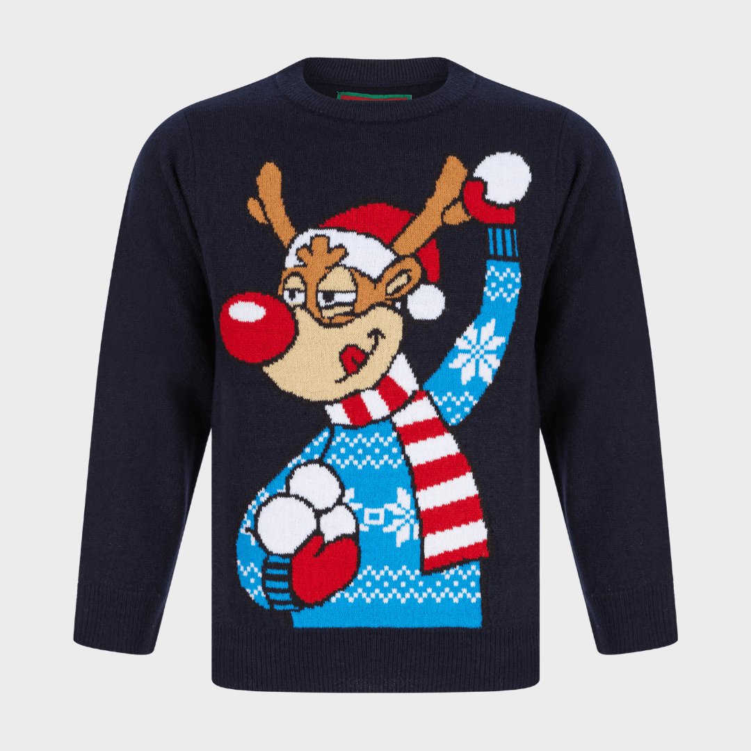 Boys Snowball Reindeer Christmas Jumper Ink from You Know Who's