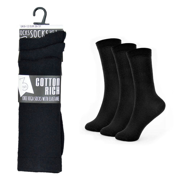 Kids 3 Pack Black Knee High Socks from You Know Who's