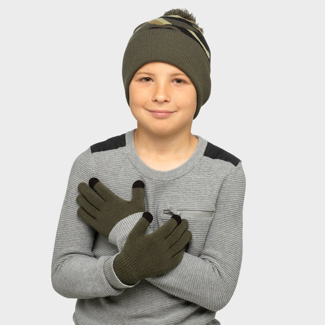 Kids Camo Bobble Hat & Gloves Set from You Know Who's