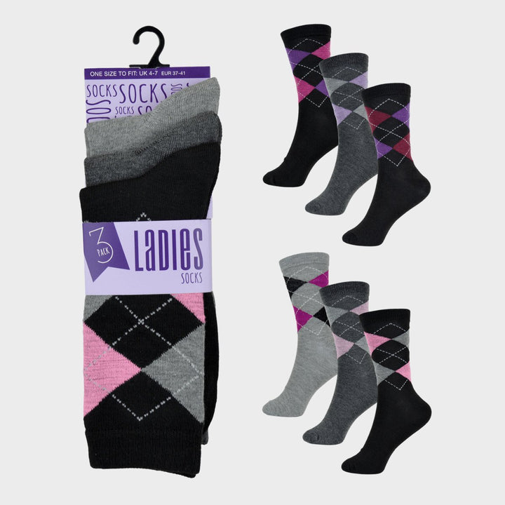 Ladies 3pk Argyle Socks from You Know Who's