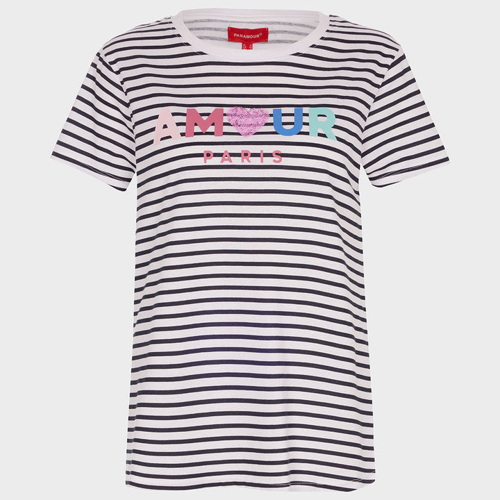 Ladies Amour Stripe T-Shirt White & Navy from You Know Who's