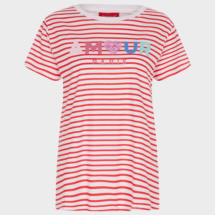 Ladies Amour Stripe T-Shirt White & Red from You Know Who's