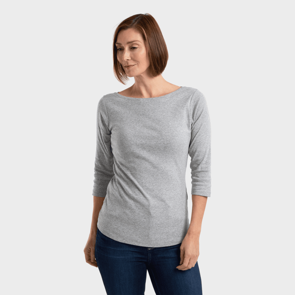 Ladies 3/4 Sleeve Slash Neck Top - Grey from You Know Who's