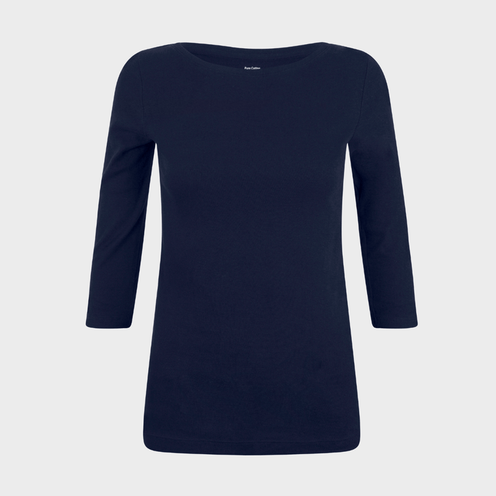 Ladies 3/4 Sleeve Slash Neck Top - Navy from You Know Who's
