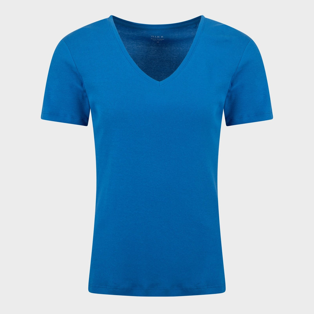 Ladies Basic SS V Neck T-Shirt - Blue from You Know Who's