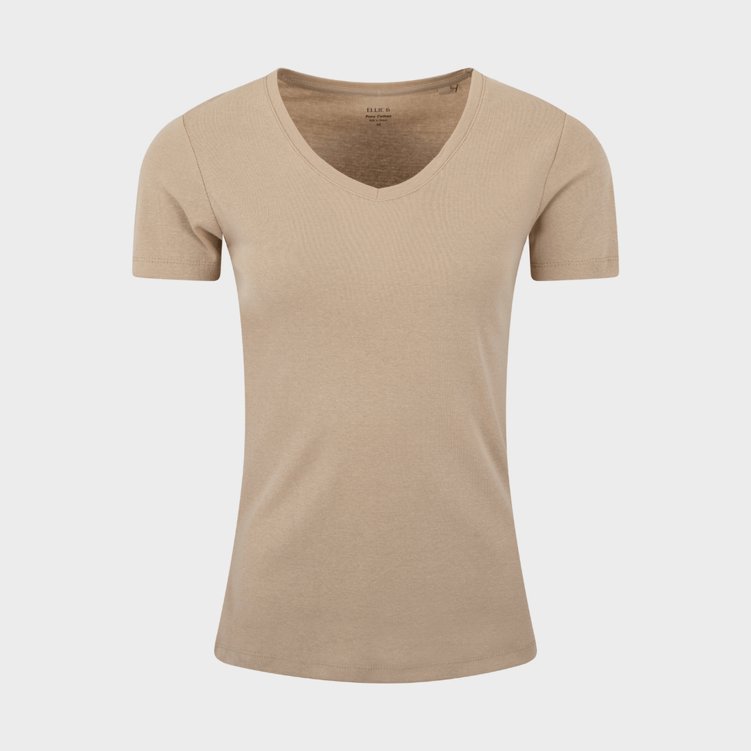 Ladies Basic SS V Neck T-Shirt - Camel from You Know Who's