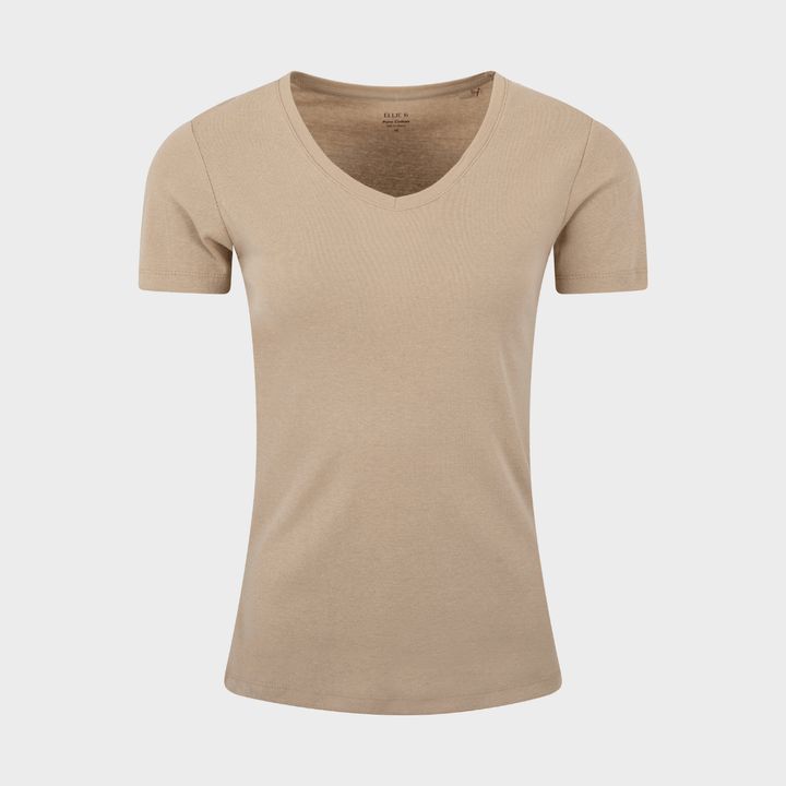 Ladies Basic SS V Neck T-Shirt - Camel from You Know Who's