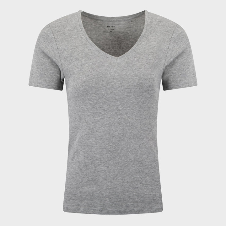 Ladies Basic SS V Neck T-Shirt - Grey from You Know Who's