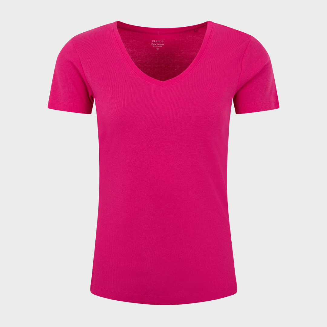 Ladies Basic SS V Neck T-Shirt - Pink from You Know Who's