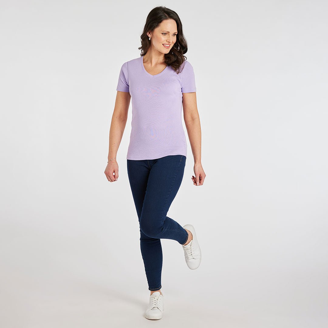 Ladies Essential V Neck Tee Lavender from You Know Who's