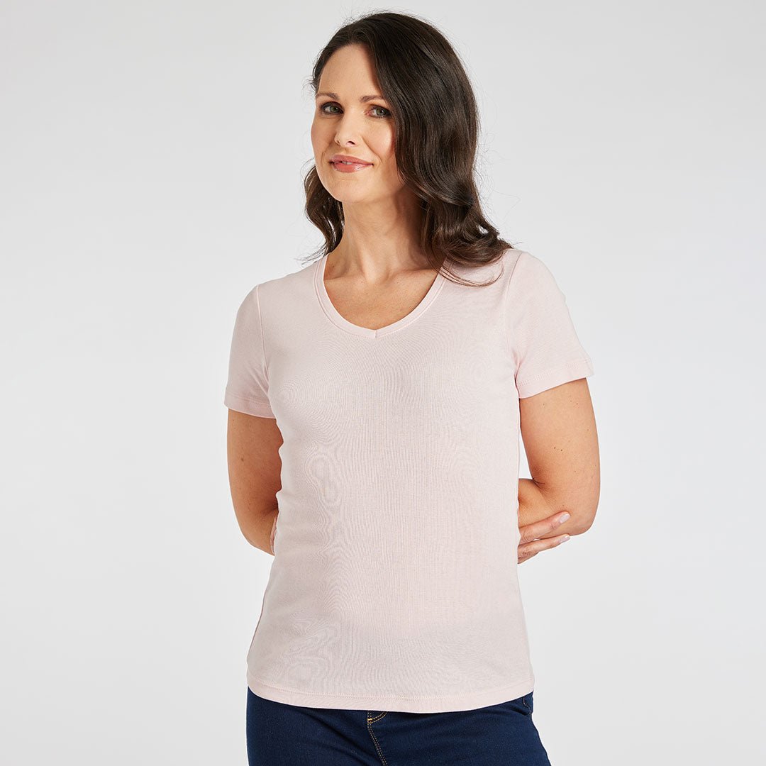 Ladies Essential V Neck Tee Light Pink from You Know Who's