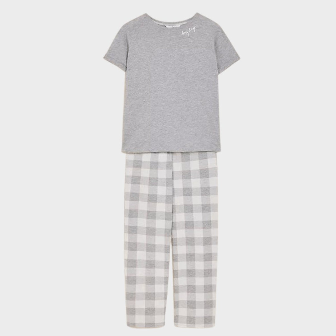 Ladies Cotton Rich Grey Checked Pjs from You Know Who's