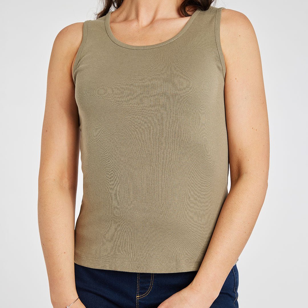 Ladies Essential Crew Vest Khaki from You Know Who's