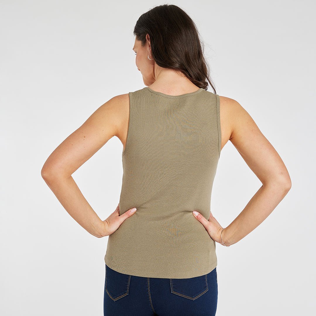 Ladies Essential Crew Vest Khaki from You Know Who's