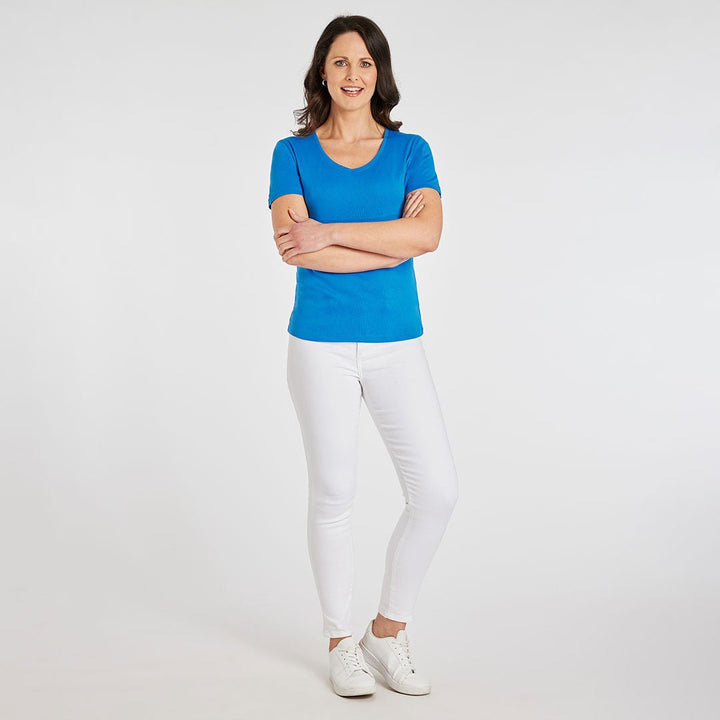 Ladies Essential V Neck Tee Supersonic Blue from You Know Who's