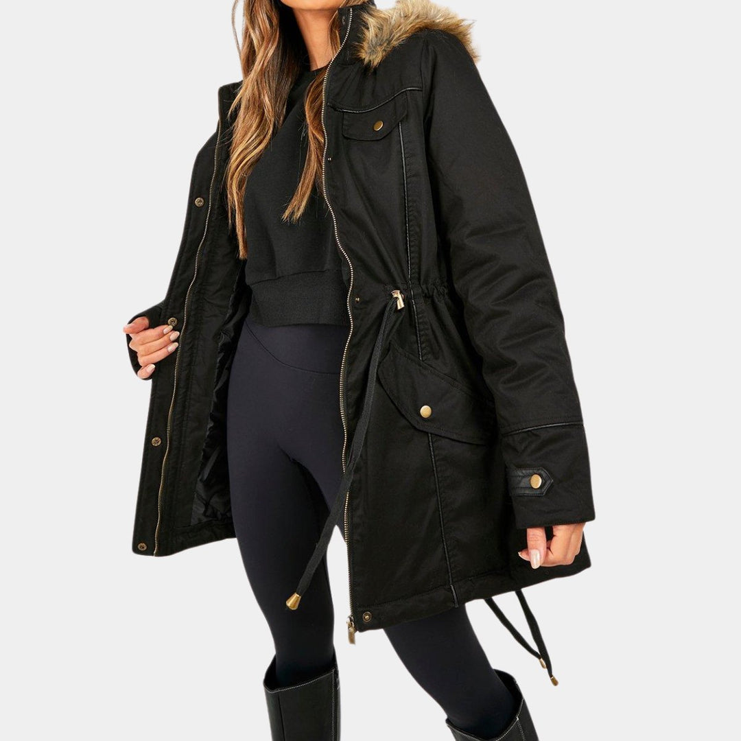 Faux Fur Trim Parka for Women in Black – You Know Who's