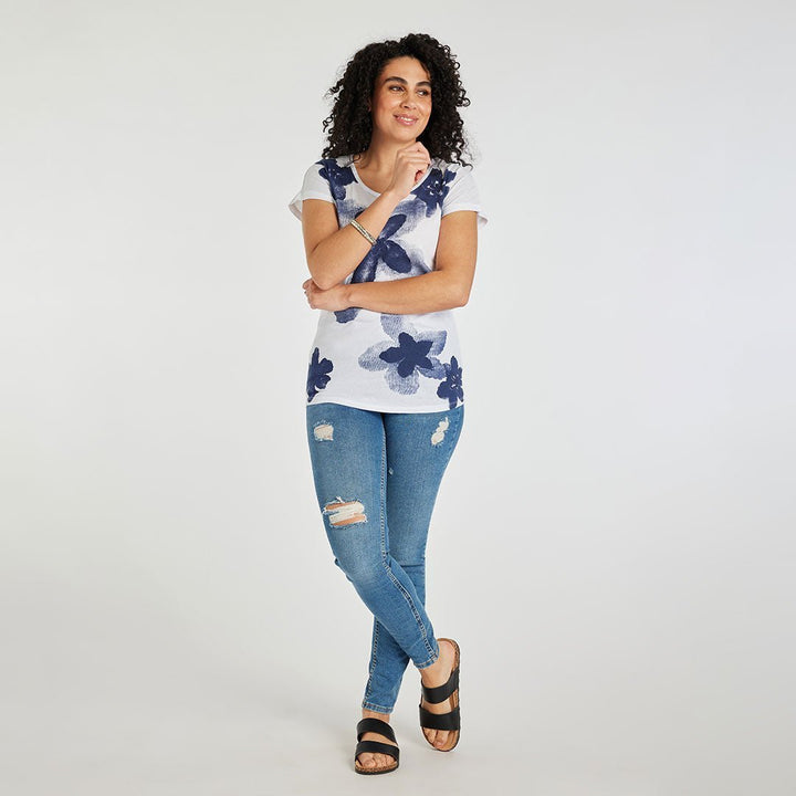 Ladies Floral Print T-Shirt Navy from You Know Who's