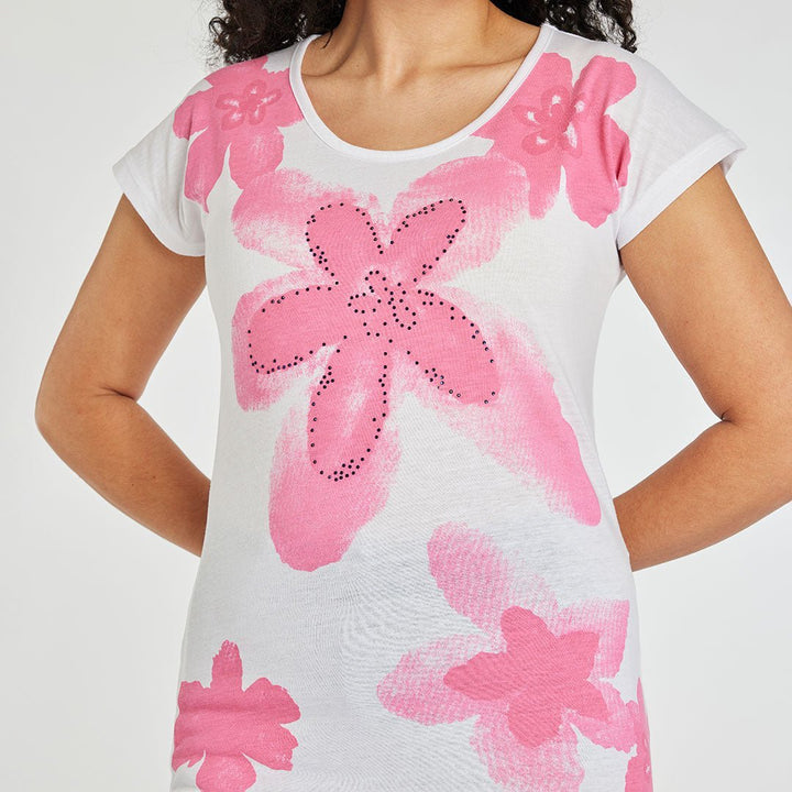 Ladies Floral Print T-Shirt Pink from You Know Who's