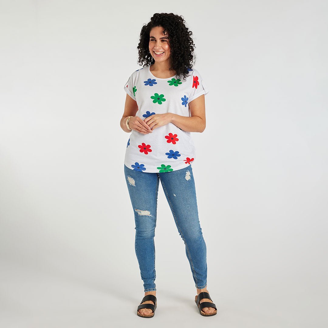 Ladies Flower Printed T-Shirt Green from You Know Who's