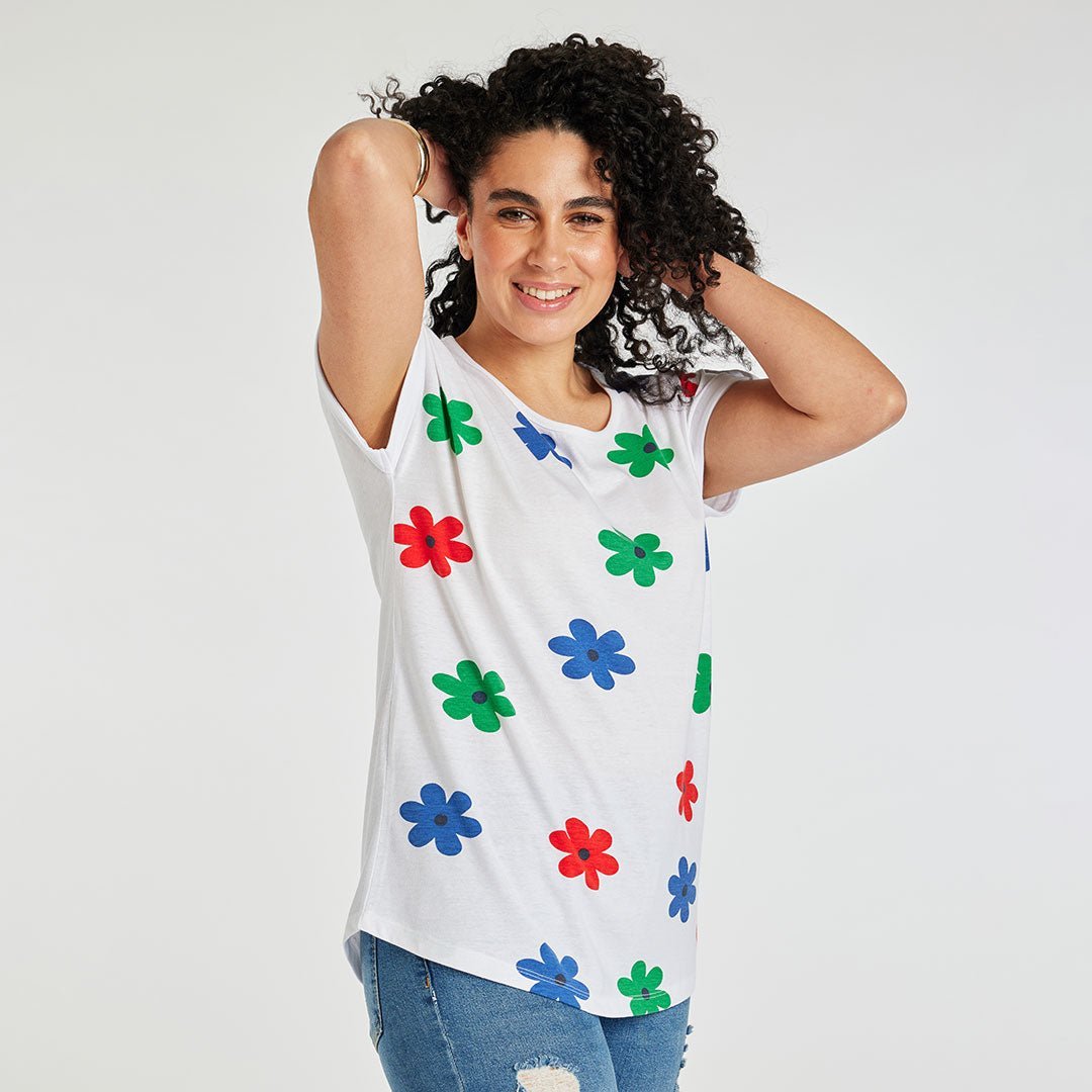 Ladies Flower Printed T-Shirt Green from You Know Who's
