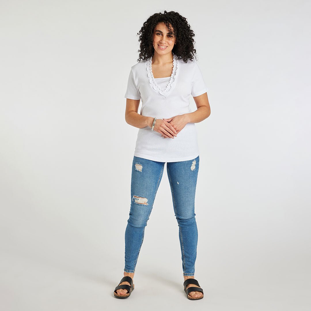 Ladies Frill V Neck T-Shirt from You Know Who's