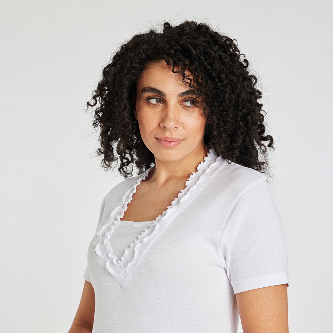Ladies Frill V Neck T-Shirt from You Know Who's