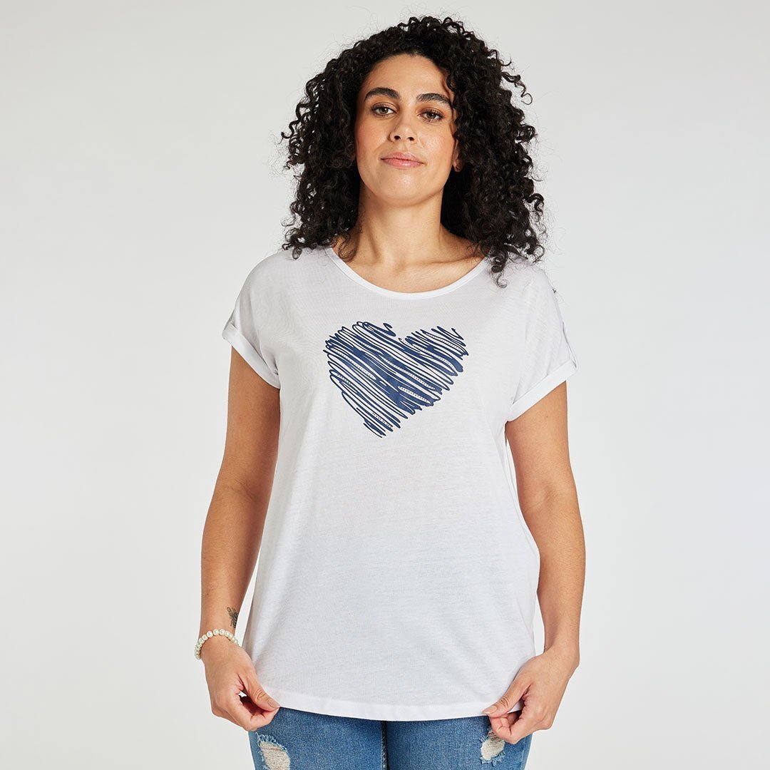 Ladies Heart Printed T-Shirt Navy from You Know Who's