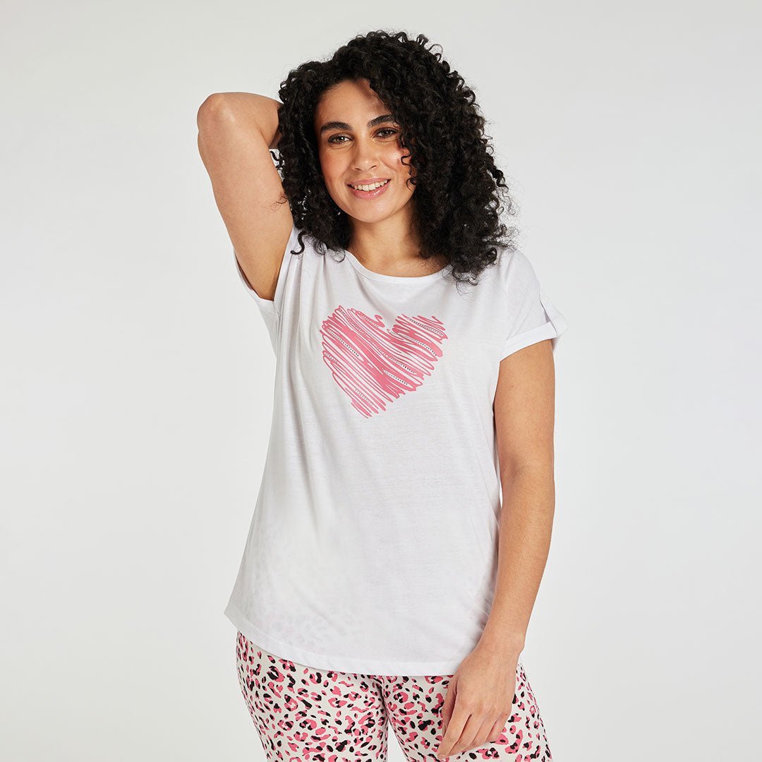 Ladies Heart Printed T-Shirt Pink from You Know Who's