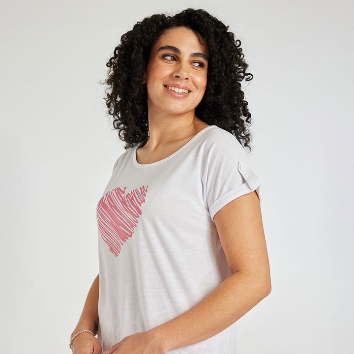 Ladies Heart Printed T-Shirt Pink from You Know Who's