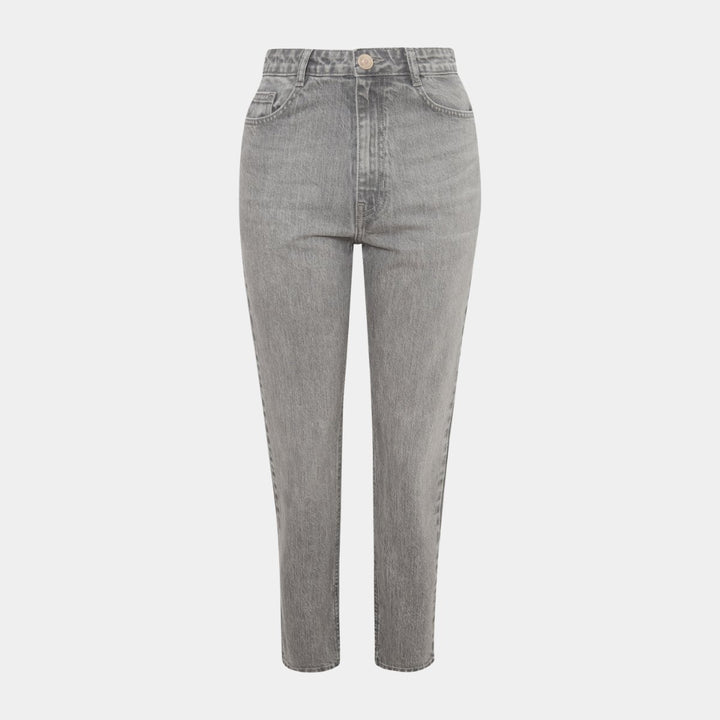 Grey high waist straight leg denim jeans for women