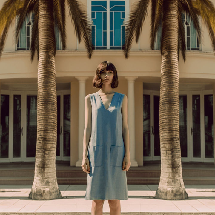Ladies Linen Mix Shift Dress - Blue from You Know Who's