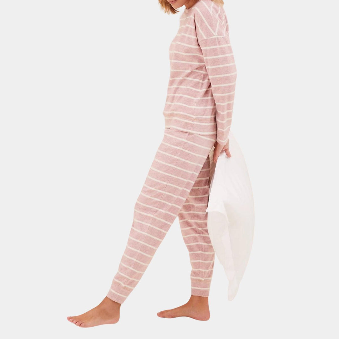 Ladies Pink Stripe Fleece Pyjama from You Know Who's