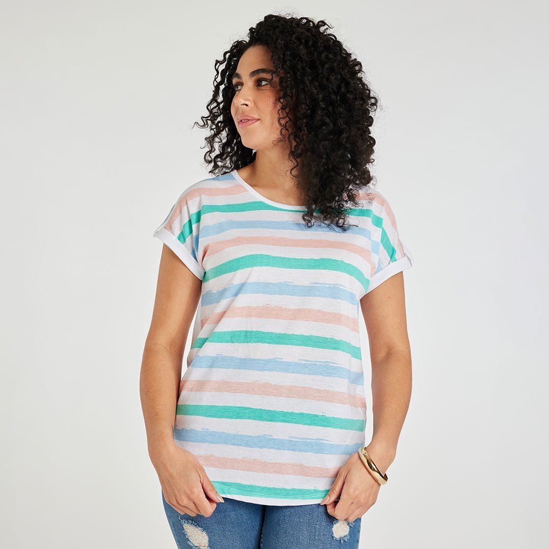 Ladies Printed Stripe T-Shirt Blue from You Know Who's