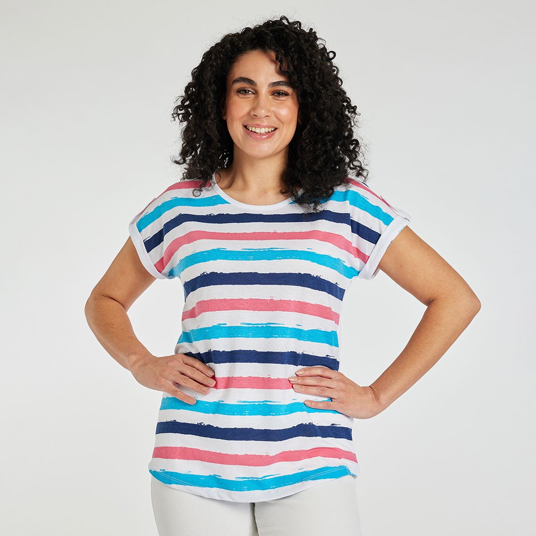 Ladies Printed Stripe T-Shirt Pink from You Know Who's