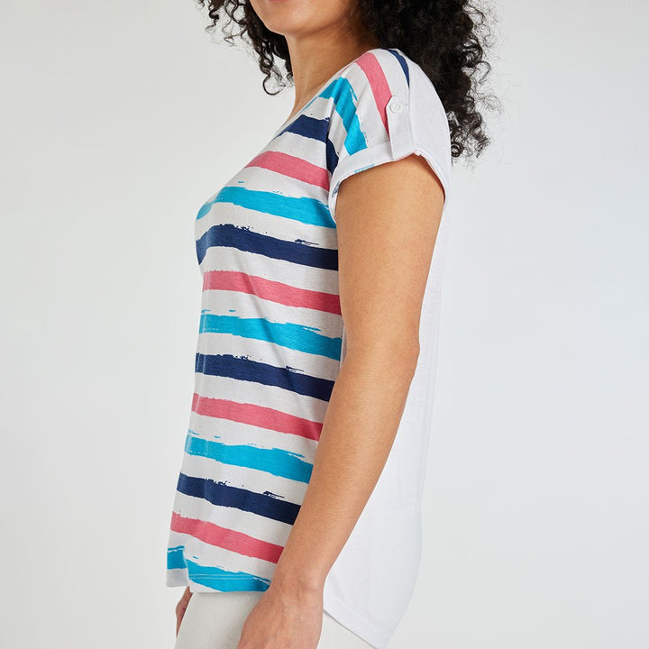 Ladies Printed Stripe T-Shirt Pink from You Know Who's
