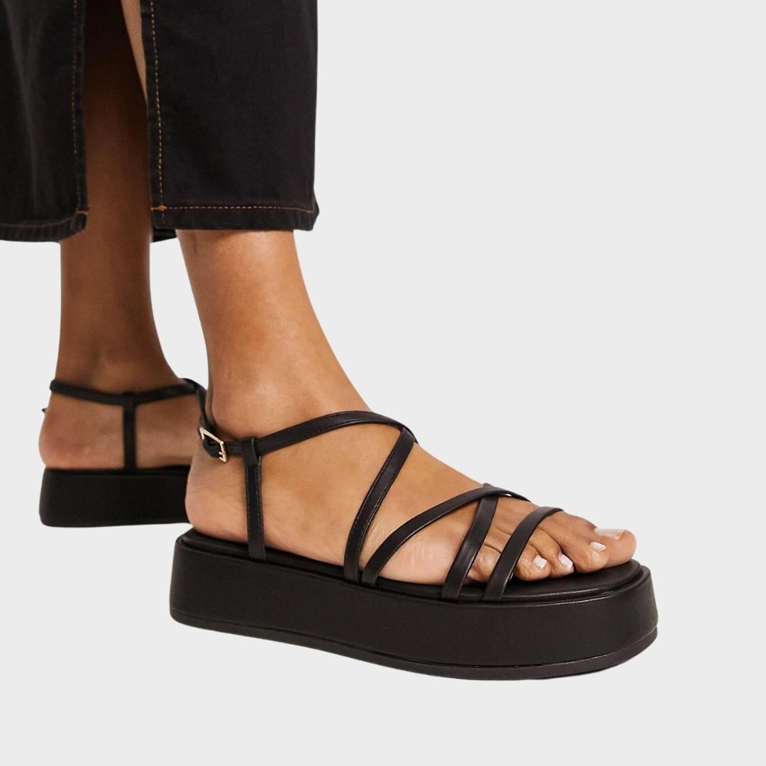 Black chunky platform sandals with straps