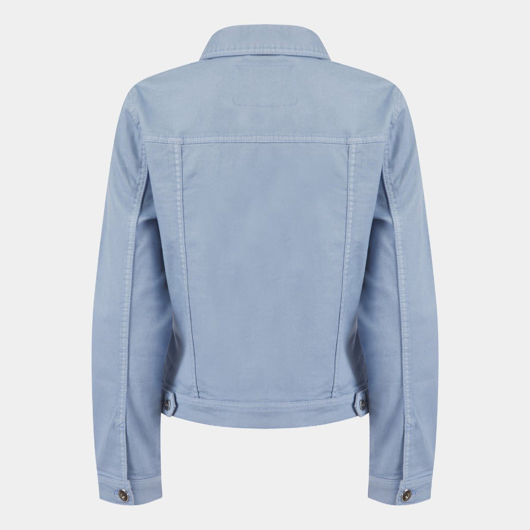 Light blue denim jacket for women, from back