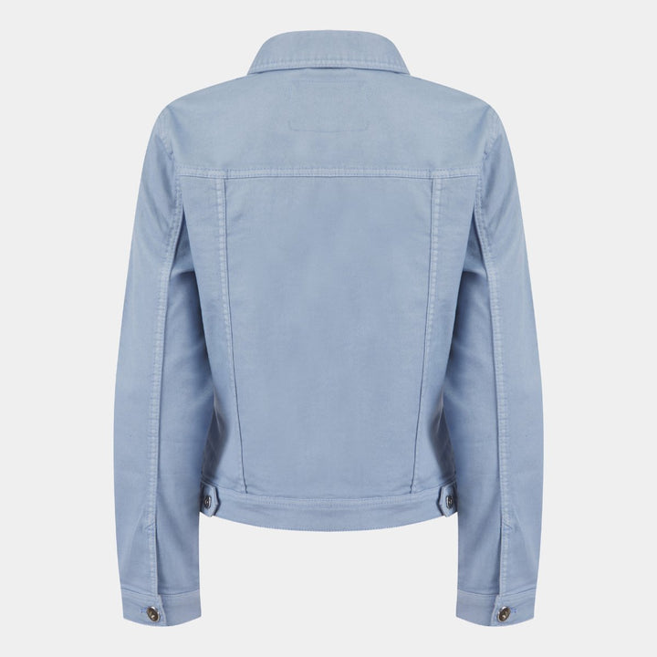 Light blue denim jacket for women, from back