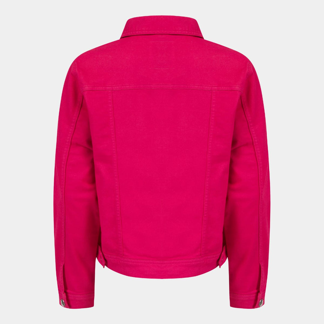 Hot pink denim jacket for women from back