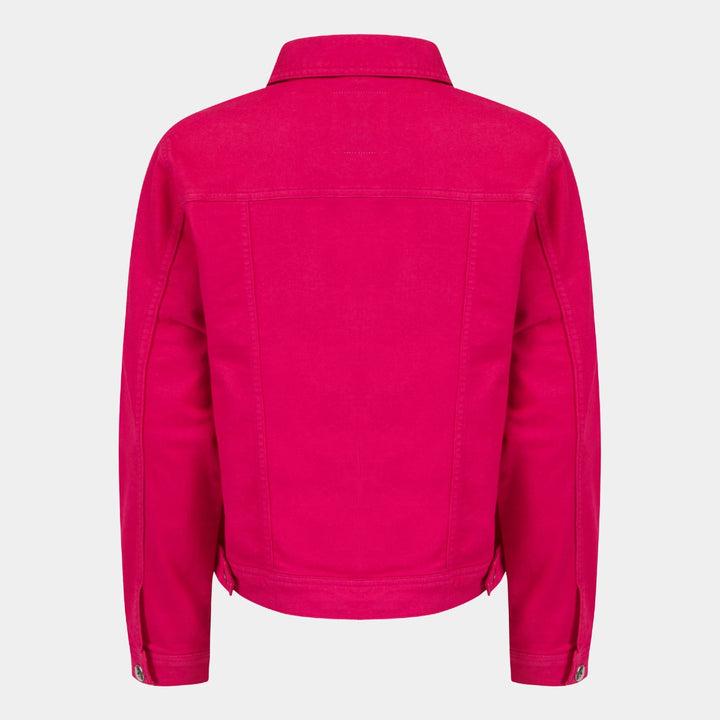 Hot pink denim jacket for women from back