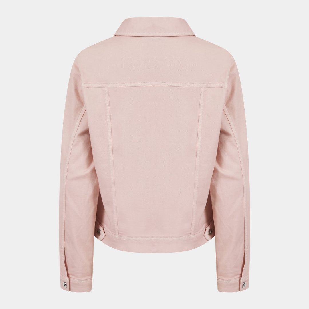 Light pink denim jacket for women from back