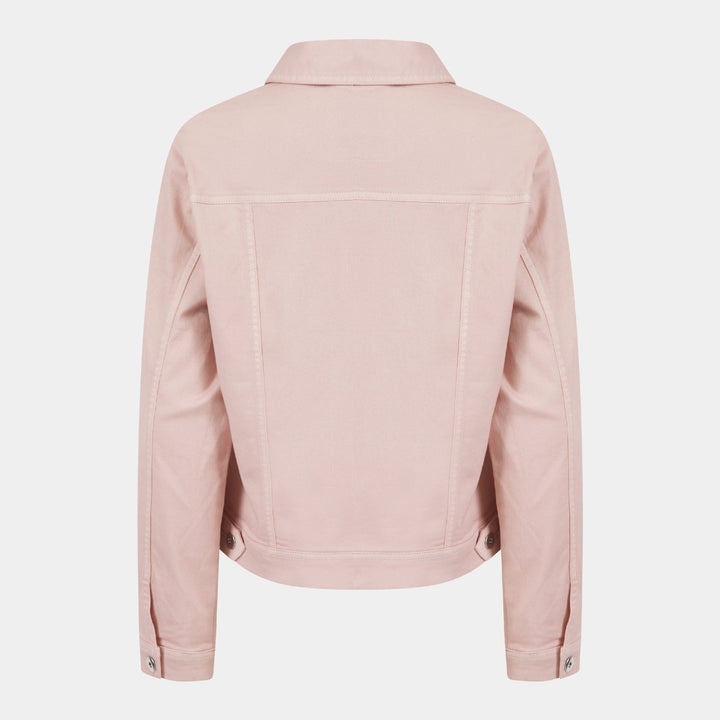 Light pink denim jacket for women from back