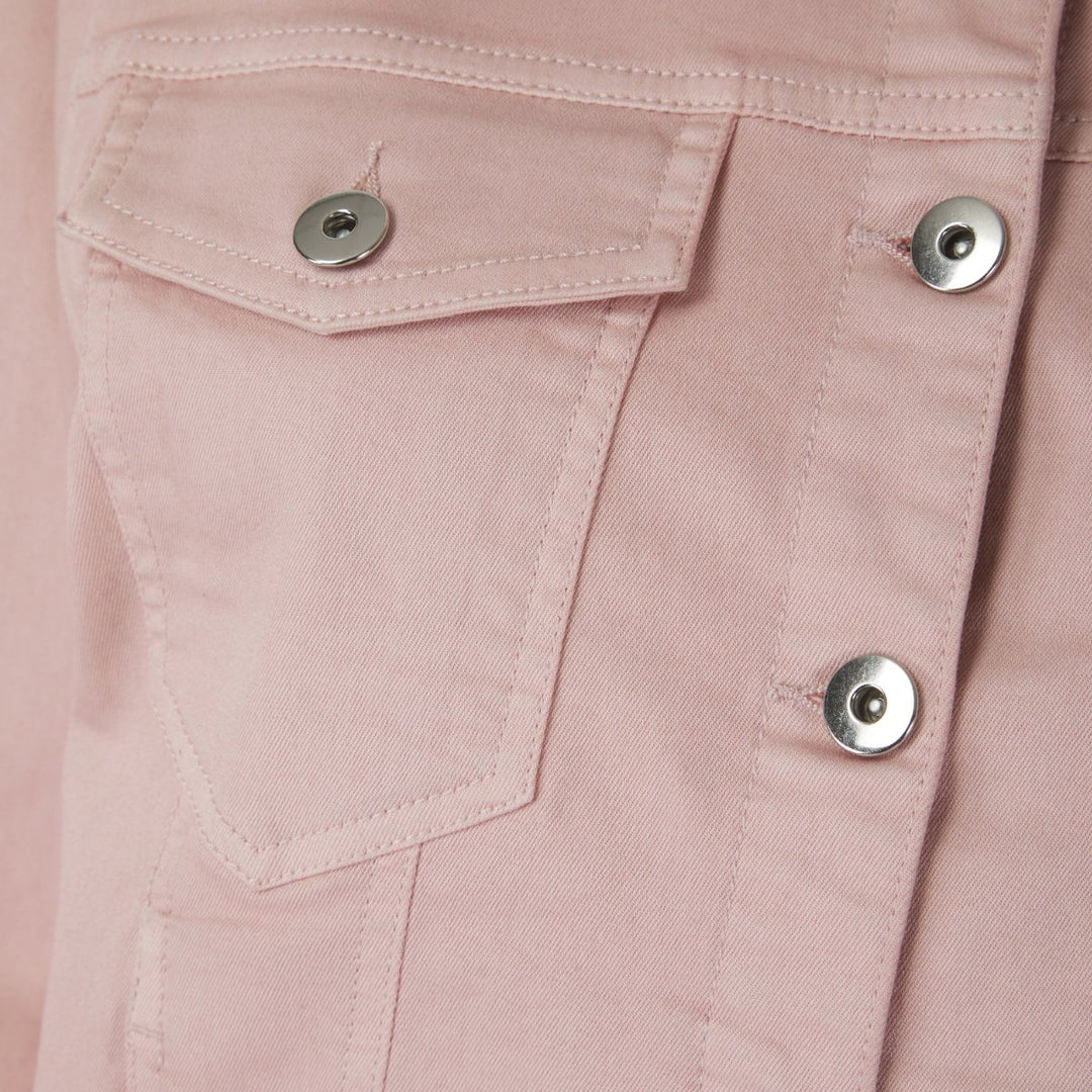 Close up of light pink denim jacket