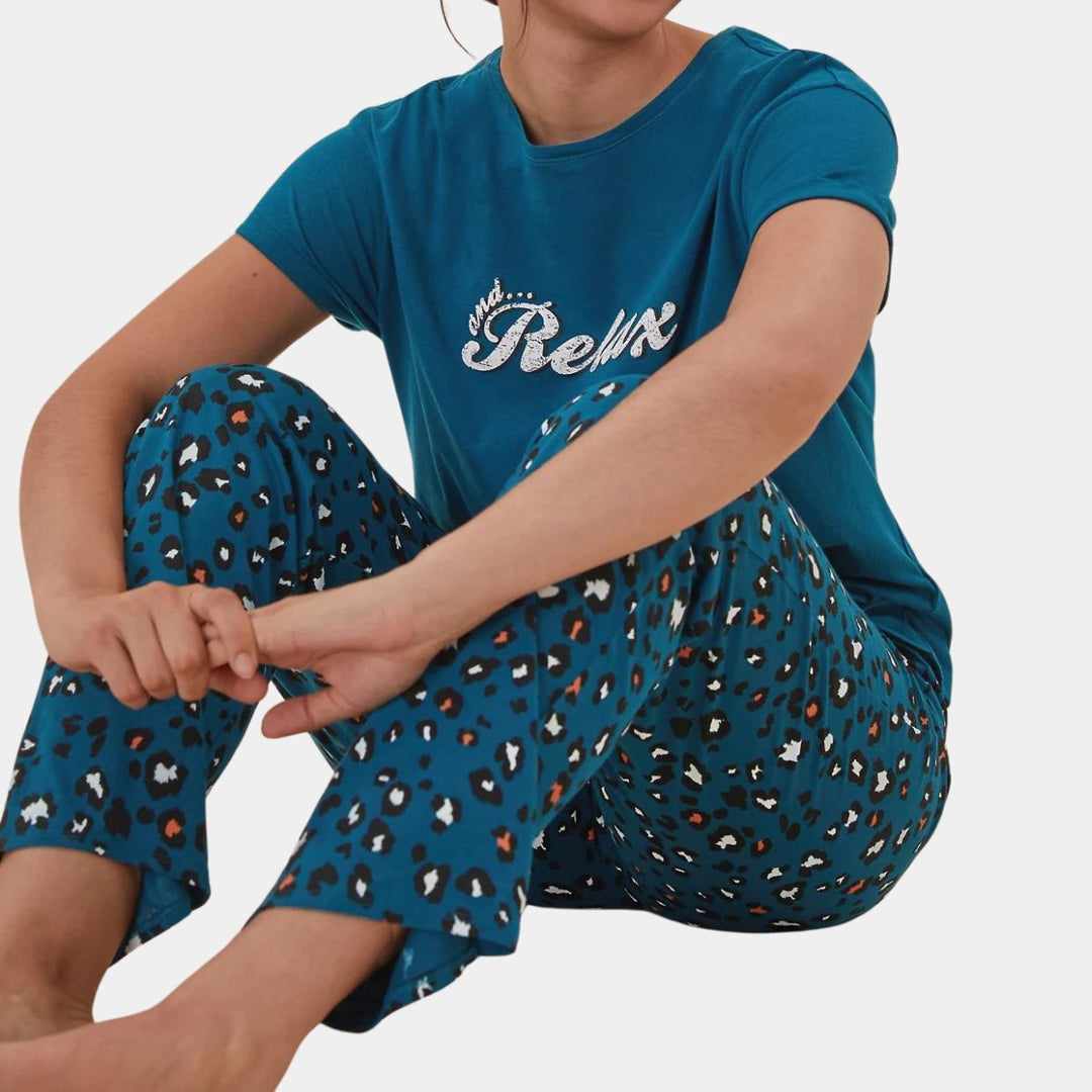 Ladies Teal Leopard Relax Pyjama from You Know Who's