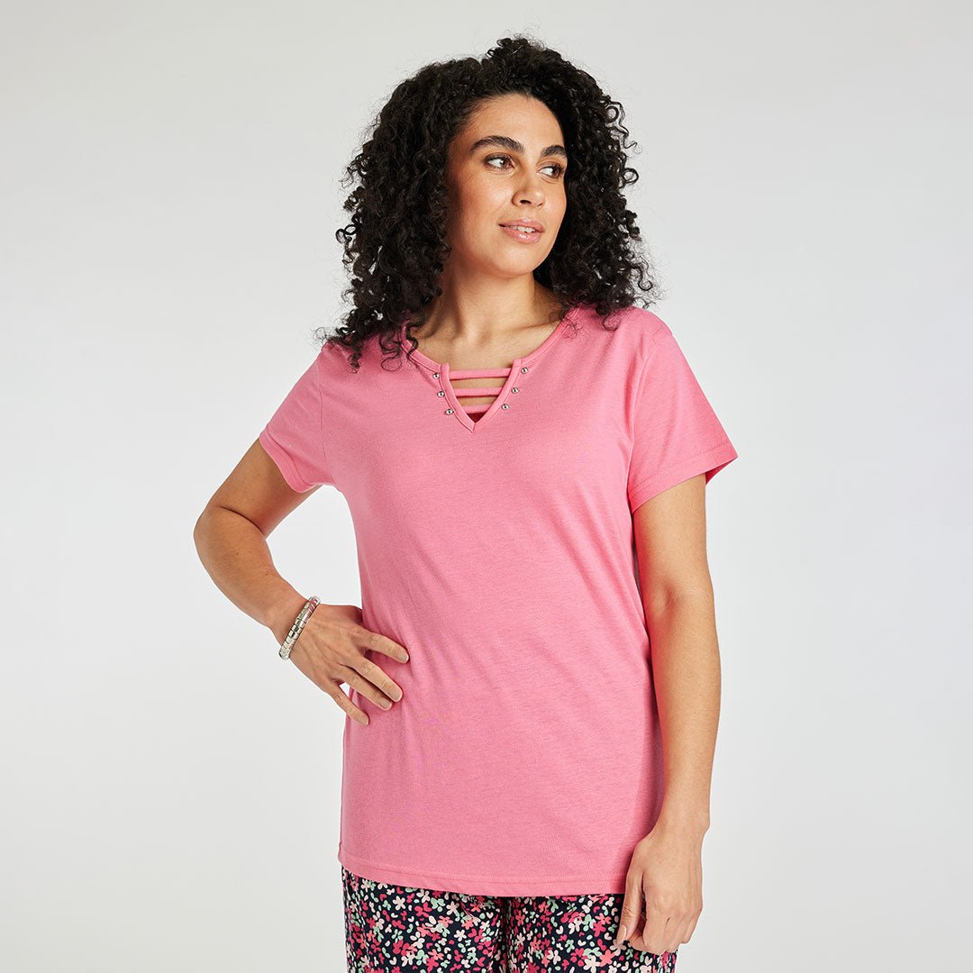 Ladies V Neck Button T-Shirt from You Know Who's