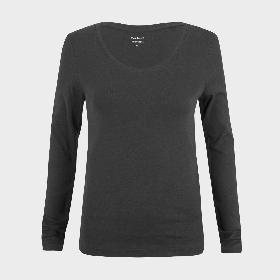 Long Sleeve V Neck Top - Black from You Know Who's