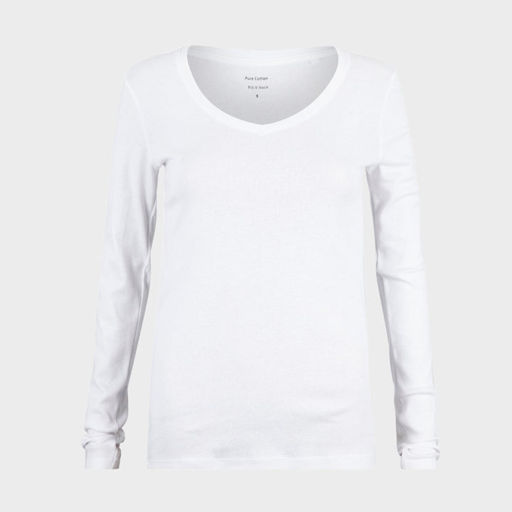 Long Sleeve V Neck Top - White from You Know Who's